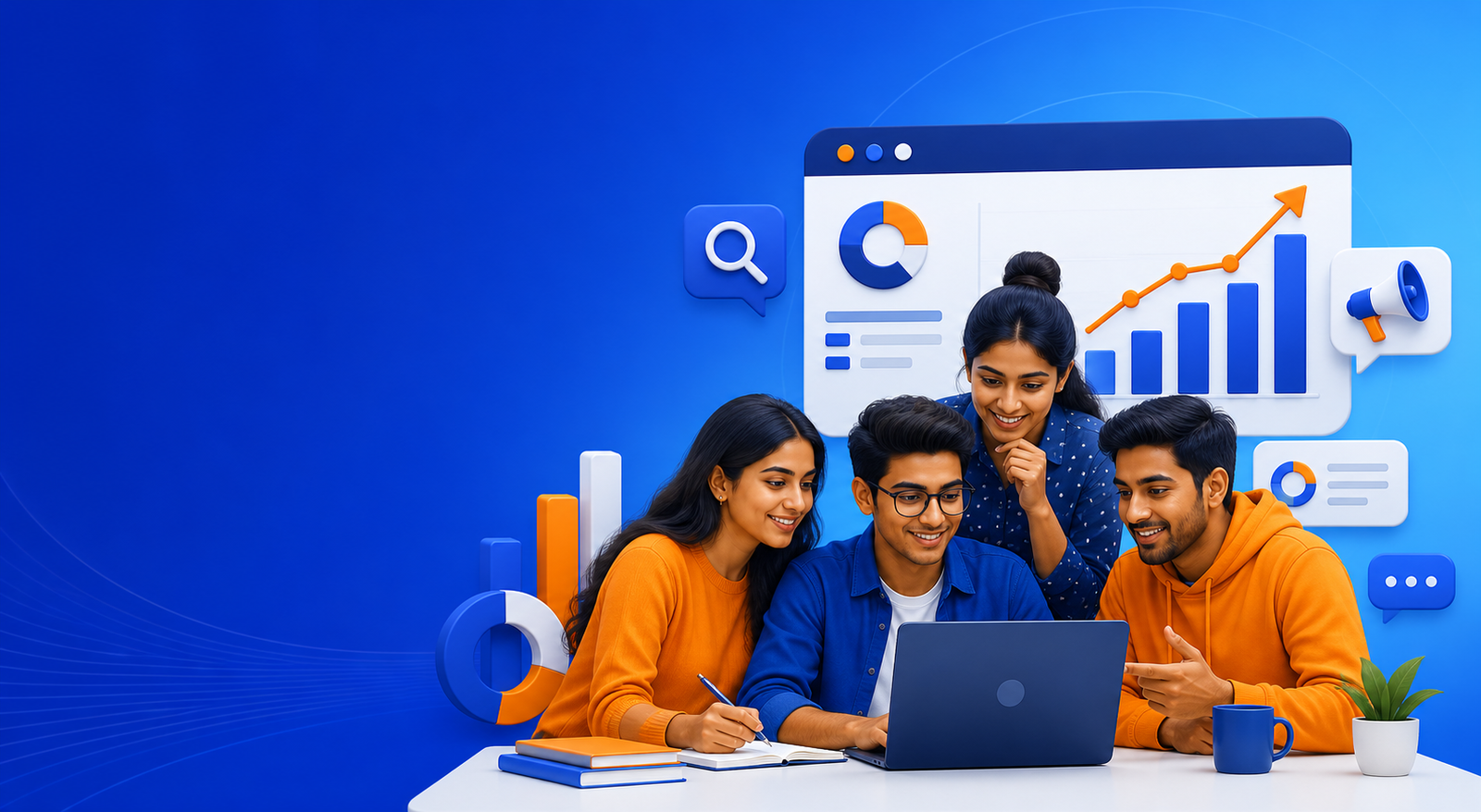 Digital marketing students learning with analytics