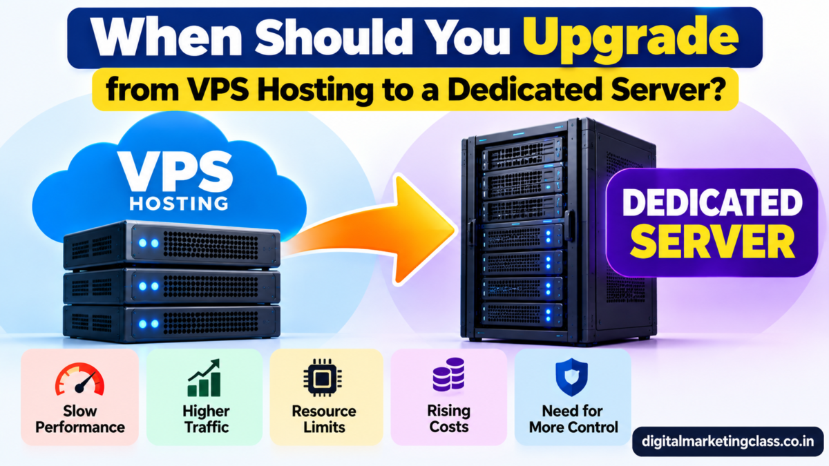 When to upgrade from VPS hosting to a dedicated server, showing server upgrades, performance, traffic, and resource limits.