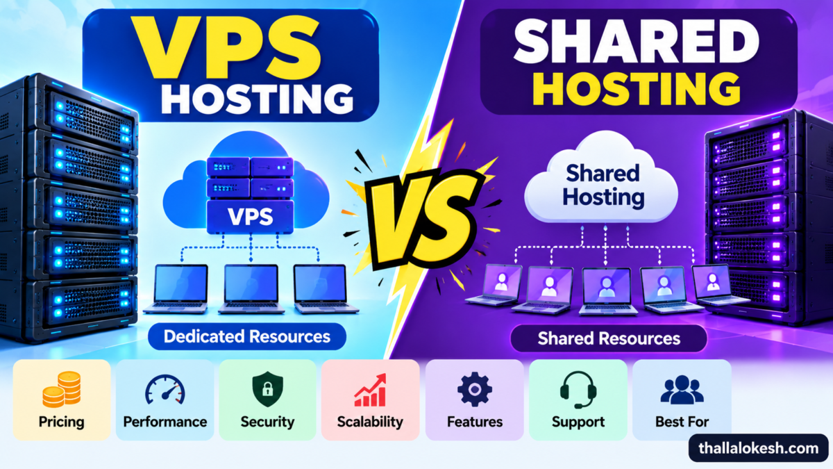 How VPS hosting improves website speed, security, and scalability with server and protection icons.